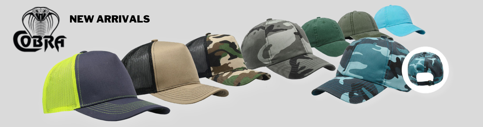 Cobra Hats latest baseball trucker and camouflage caps