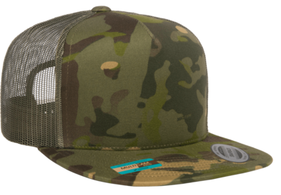 Yupoong Flat Bill Classic 5 Panel Trucker Camo Hat by Cap Wholesalers